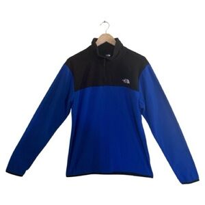 Men North Face TKA Glacier 1/4 Zip Fleece Hero Blue and TNF Black Medium